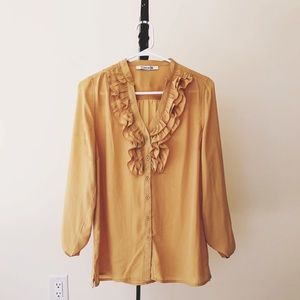 Gold Ruffle Chiffon Top